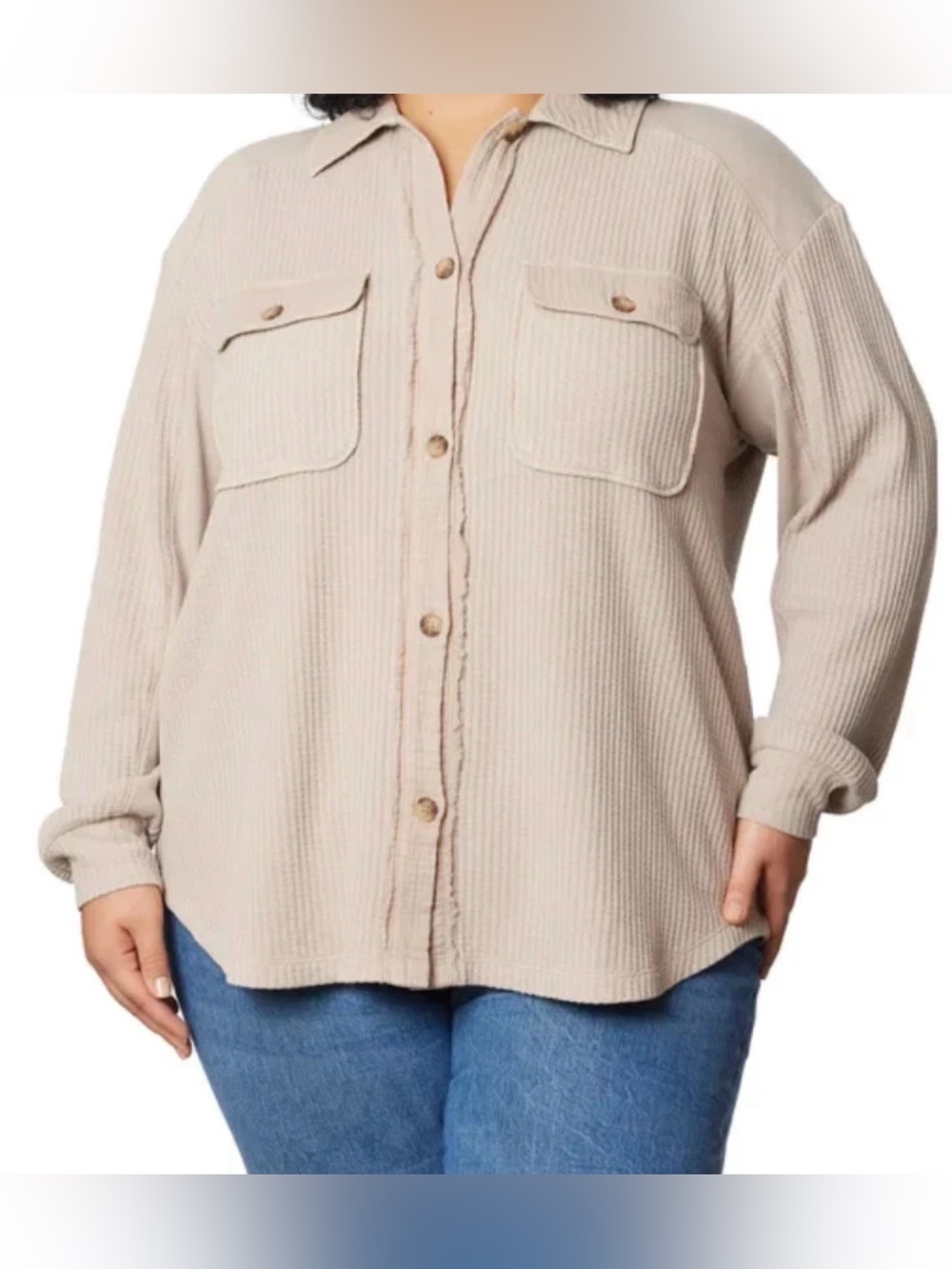 Briggs Women's Waffle Button-Front Long Sleeves Pockets Shirt, Tan, Size XL